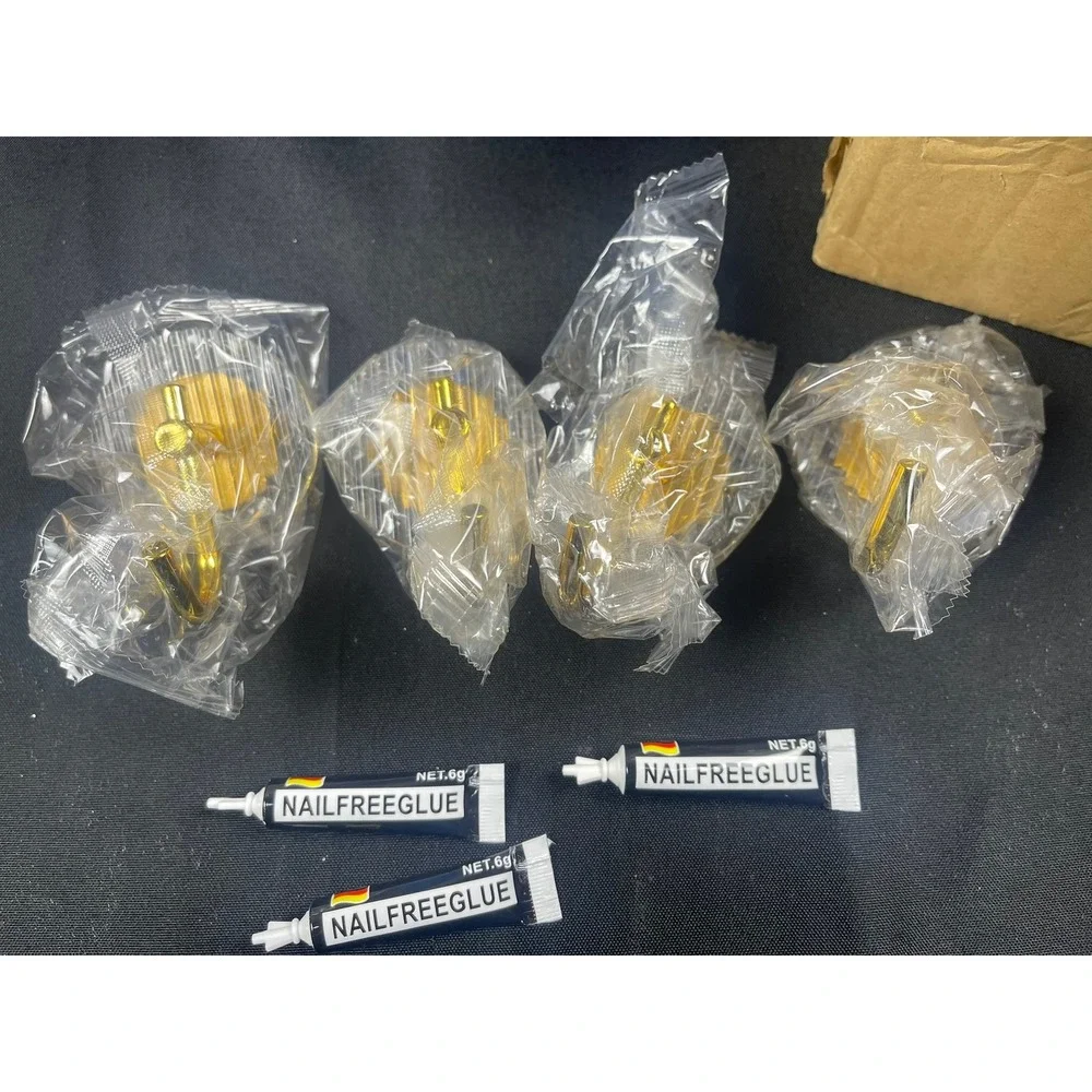 Set of 4 Gold and Clear Acrylic Adhesive Wall Hooks Nail Free Glue No Drill